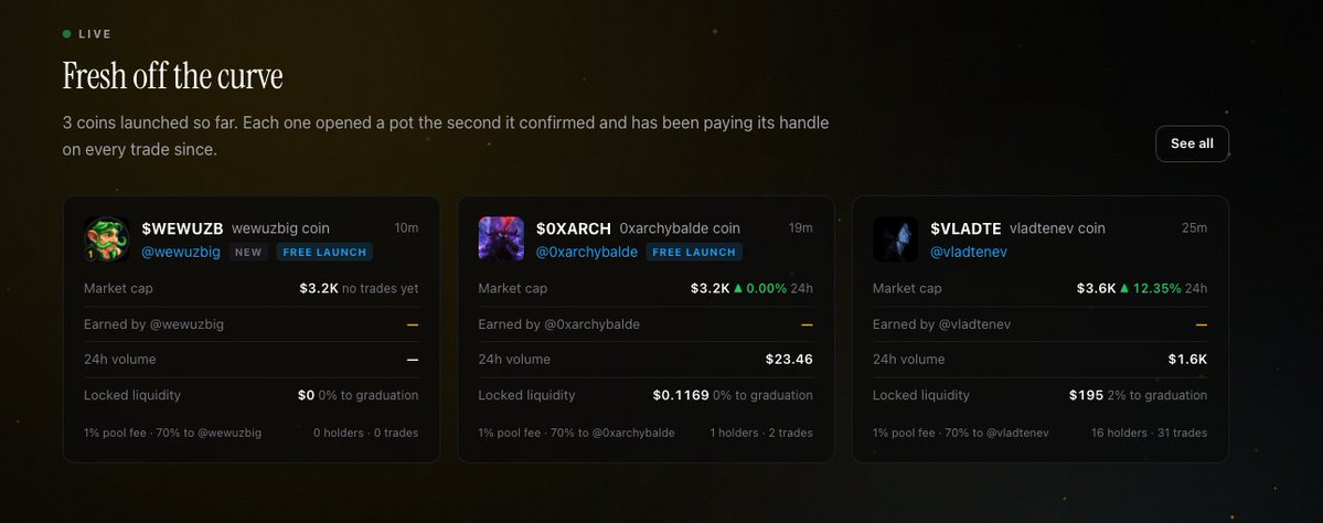 PAIDRH's tweet photo. First 3 launches on PAIDRH are live on Robinhood Chain and everything worked end to end. 🪙

$VLADTE for @vladtenev — 31 trades, 16 holders, $1.6K volume, pot filling.
$0XARCH for @0xarchybalde — free launch, straight onto Uniswap V3.
$WEWUZB for @wewuzbig — free launch, 10 minutes old.

One handle owner already signed in with X and claimed their pot. The full loop is proven: launch → trade anywhere → harvest → claim. No wallet needed for the owner.

Thank you to everyone who tested, traded, and told me it works. You were the first pots on the board.

Launch one for anyone → https://t.co/S3C7Ewx3Nd

CA: 0xd30beca0c7989b8b0c9deeec8bd21e5fd35efe7d