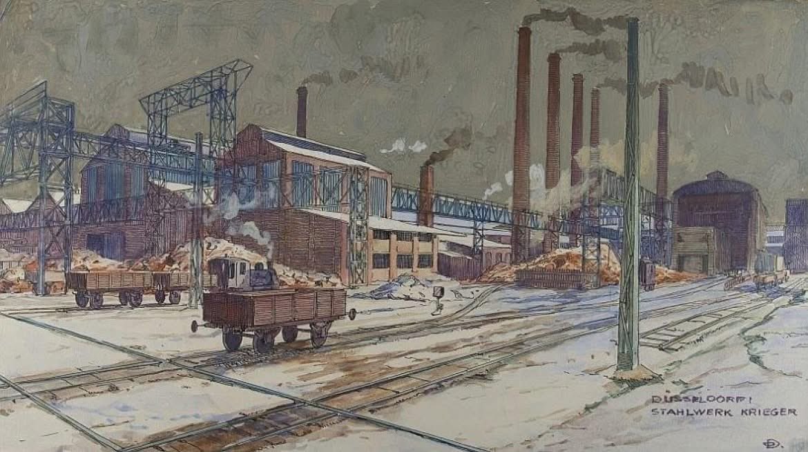 JDHaltigan's tweet photo. Oscar Detering (German, 1872–1943) – Düsseldorf Steelworks  Krieger, watercolor (Volmer Collection)

Steelworks #industrialart https://t.co/zwRXFMkfET