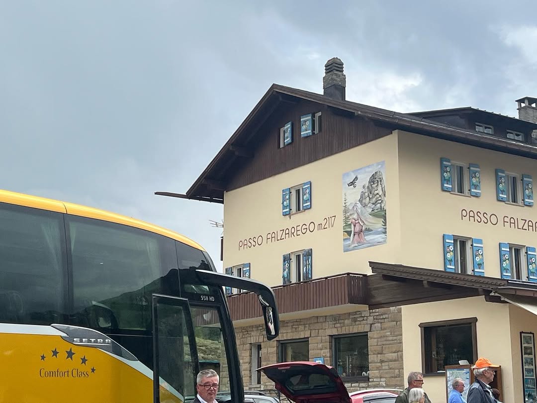LoniMelser's tweet photo. Driving Italy’s highest mountain passes—Falzarego, Pordoi, and Sella. Not the world’s highest, but still an unforgettable drive on a cold, rainy day. Thanks to Basecamp Dolomites for the excellent ride. https://t.co/3GERlCidsM