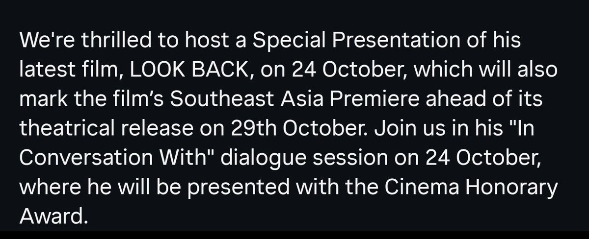 ruang_obrol's tweet photo. Film Look Back live action dari sutrada Hirokazu Kore-Eda akan tayang di bioskop Asia Tenggara mulai 29 Oktober 2026!!!

Diketahui dari postingan @SGIFFest, di mana tanggal 24 Oktober akan diadakan penayangan khusus &amp; dialogue bersama Hirokazu Kore-Eda di festival ke-35 mereka. https://t.co/soFDZNnFbu