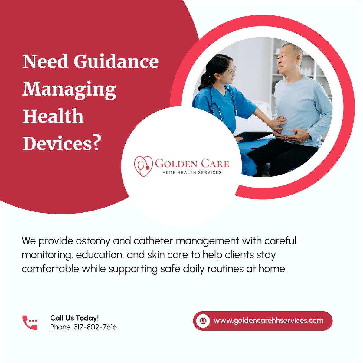 GoldenCareHH's tweet photo. Managing medical devices requires professional attention and clear guidance. 💙🏡 We help clients and families feel confident with ongoing support that promotes comfort and safety. Contact us today. ☎️✨

#HomeHealthCare #IndianapolisIN #OstomyCare #CatheterCare #SkilledNursing https://t.co/nZEr5IdGOT