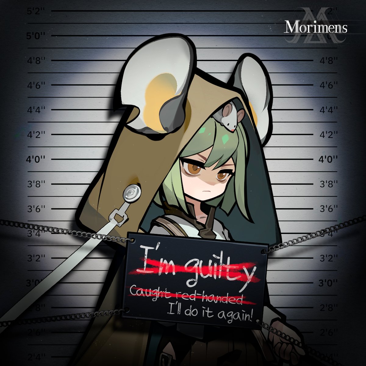 MorimensOfcl's tweet photo. Morimens┊V2.6.1 Naughty Mugshots

"Alright, everyone, line up! Hold your placards straight. Time for your mugshots!"
"Show me your 'caught in the act' face—no cheeky grins!"

So, what do you think Ogier: Oathbound would get busted for? Fill in his blank placard with a "charge"! The Administrative Office has Silver ×200 for you as a little thank-you for taking his mugshot 📷.

#Morimens #Ogier #OgierOathbound
