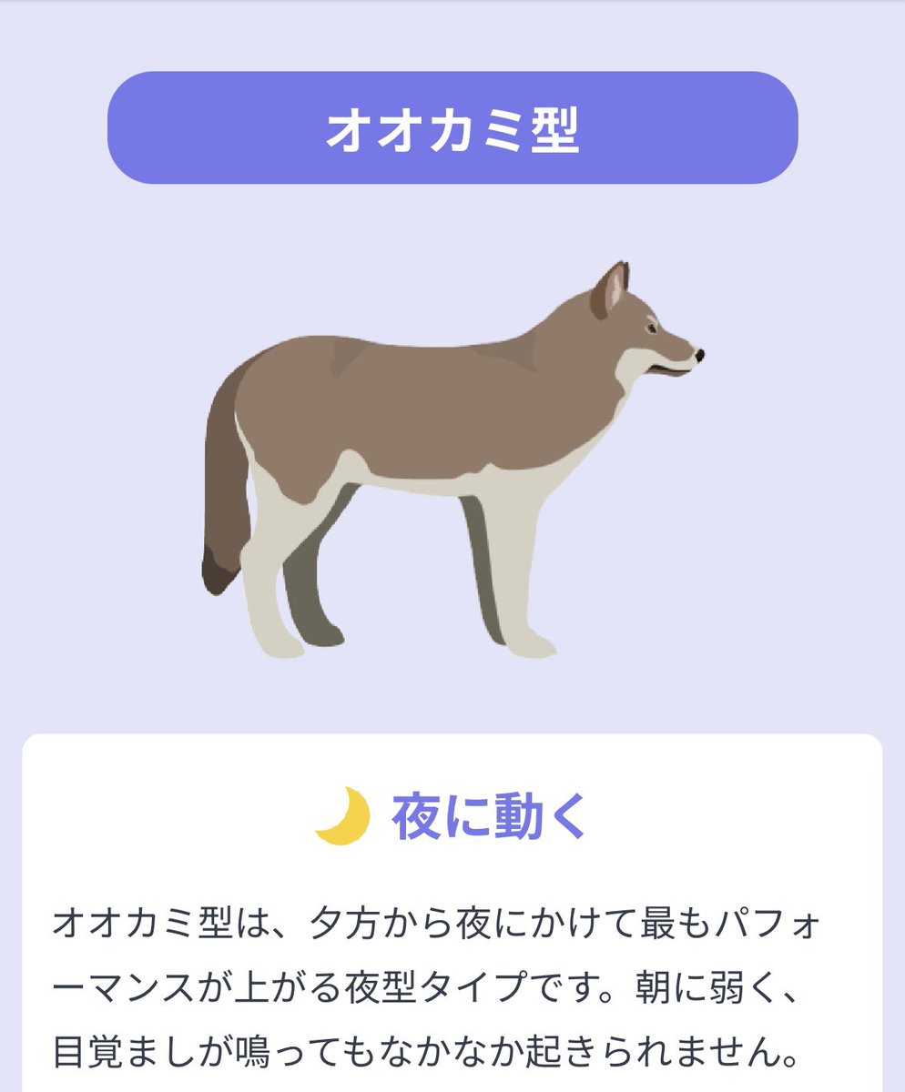 omochi__log's tweet photo. 1日24時間は平等だからショートスリーパーに憧れる。

私のクロノタイプはオオカミ型（夜型）。朝は弱いし睡眠削ると一発で体調崩す。「気合いや意識が足りない」じゃないのよ…生物的体質です😭

睡眠削るのを諦めて「起きてる時間の密度を上げる」方に切替えたら、結局これが一番調子いい。 https://t.co/BqVIAfcFaU