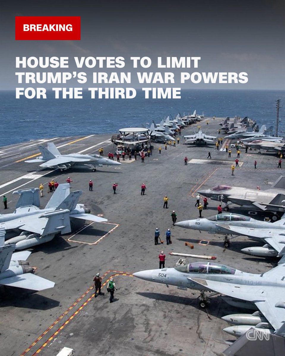 CNN's tweet photo. The House voted to approve a measure that would require President Donald Trump to end his war with Iran, offering a potent political rebuke of the administration's handling of the war just weeks before the midterms. https://t.co/KJa3KTcTp3 https://t.co/n2kkCPaurJ