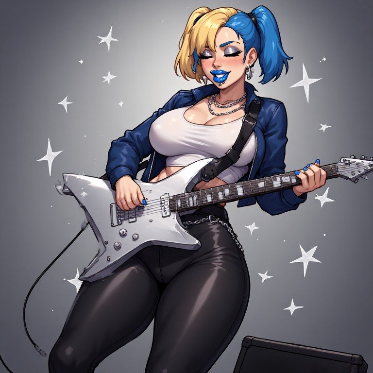 Seleneslops's tweet photo. Heya everyone! Yall gotta meet Circe! She's our lead guitarist, this girl can really SHRED! I'm like, totes jealous of her huge knockers TOO 🤭🤭💞
#girlieslop https://t.co/ujKgE8iKTg