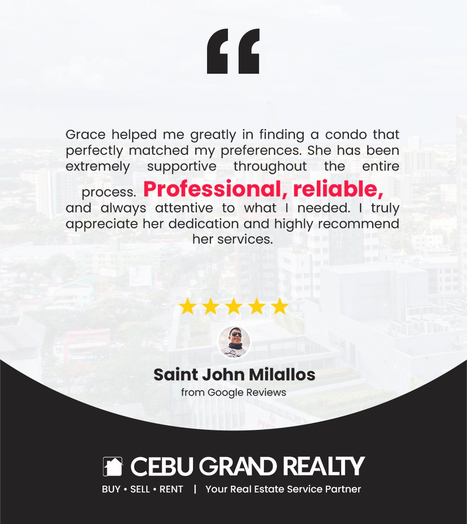 CebuGrandRealty's tweet photo. ⭐⭐⭐⭐⭐

“Professional, reliable, and always attentive to what I needed.” — Saint John Milallos

Thank you for trusting Cebu Grand Realty—and kudos to Grace! 🏙️✨

📲 0917-777-2350
🌐 https://t.co/wdq5r6E7DY

#CebuCondo #ClientTestimonial #CebuGrandRealty https://t.co/898K8ipDtS