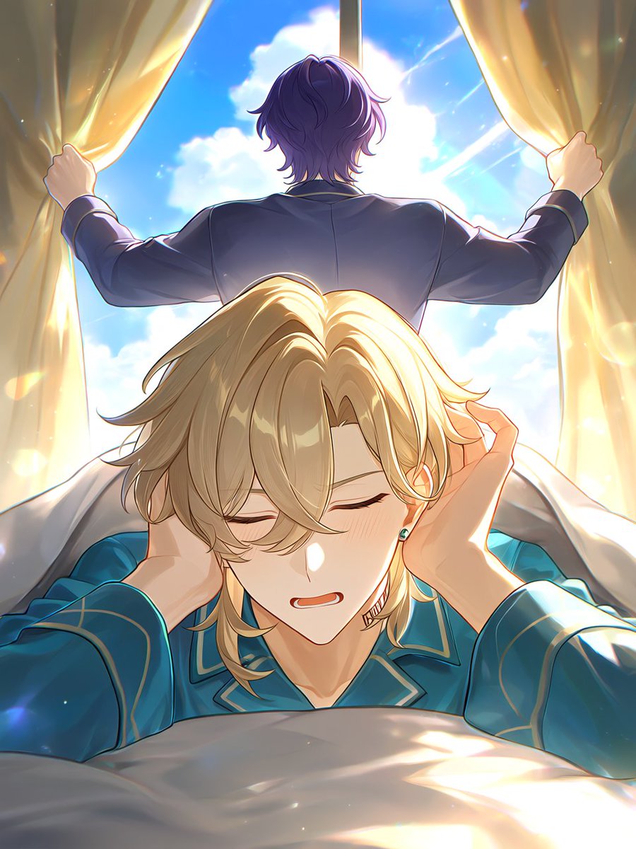 Skott_Guide's tweet photo. Wake up! It's noon already! #honkaistarrail #ratiorine #aventurine #ratio ＃レイシオ #レイチュリ #pixai #yaoi https://t.co/6I6hCfRGtH