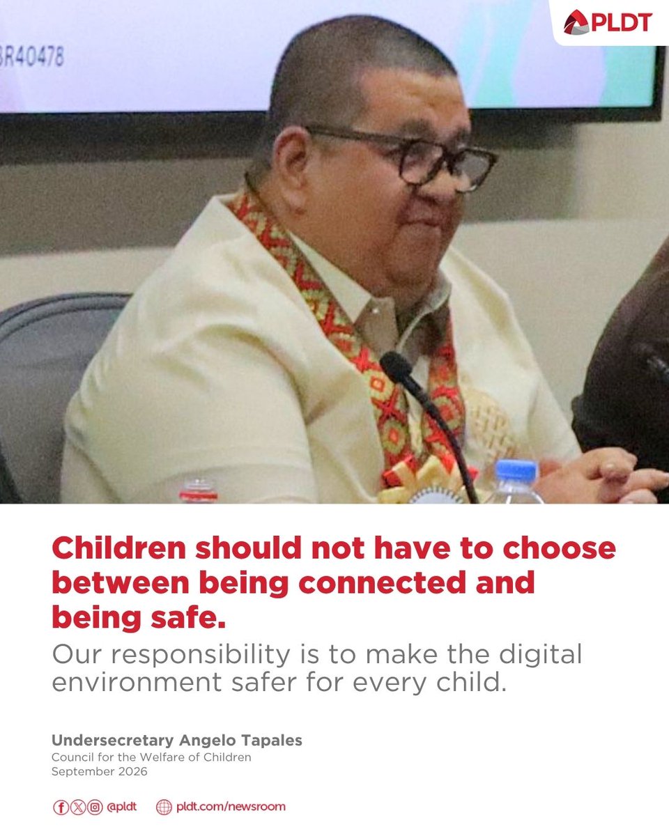 pldt's tweet photo. For Council for the Welfare of Children Undersecretary Angelo Tapales, while children must be protected from harmful content, abuse, and exploitation, they also have the right to meaningful access to technology, information, education, expression, privacy, and development. https://t.co/CwJPgIwqIV