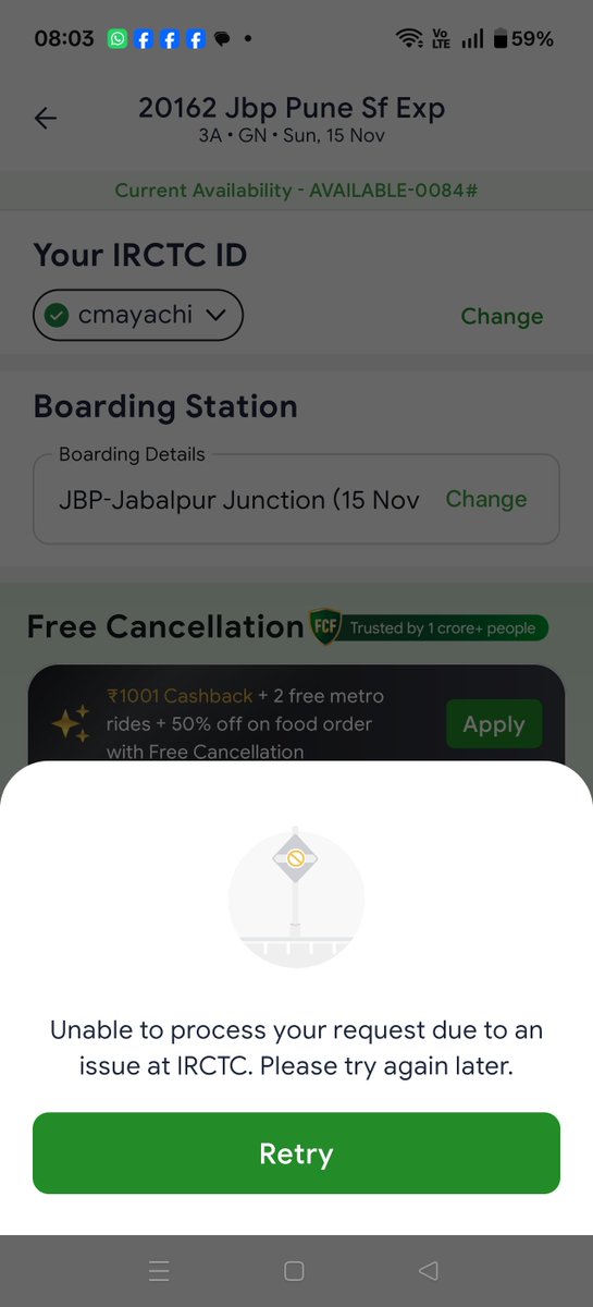 cmayachi's tweet photo. @PMOIndia @AshwiniVaishnaw  @RailMinIndia from Jablpur to Pune Bogus IRCTC app, always gives errors &amp; please wait ,when you try to book a ticket just on the day when it opens,all confirmed seats are gone. #IRCTC #RailwayReservation #Jabalpur #Pune https://t.co/671gC2QXYF