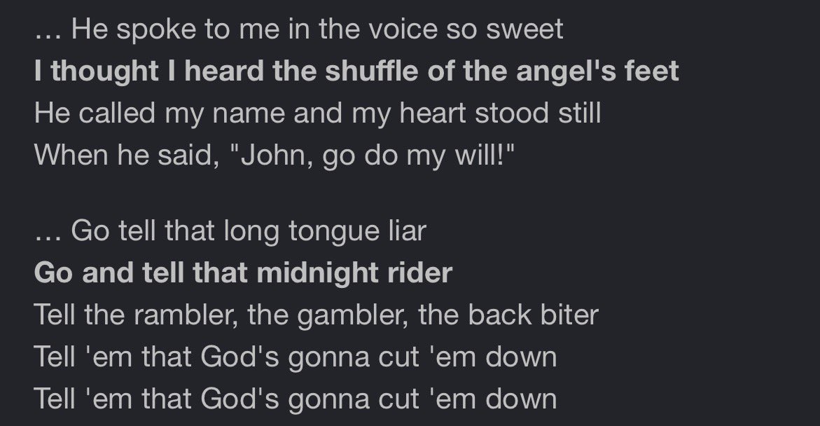 CYNICALOUTLAW's tweet photo. There’s this one song I like in there— God’s gonna cut you down by Johnny Cash.

Sometimes, I like to think this song plays while he goes back to finish the rest of the former gang. https://t.co/k8fo7VfumX