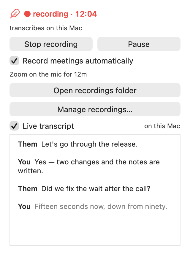 macOS에서 Zoom, Google Meet 등 온라인 회의를 자동으로 녹화하고 화자별 텍스트 기록 및 요약 생성 대표 이미지
