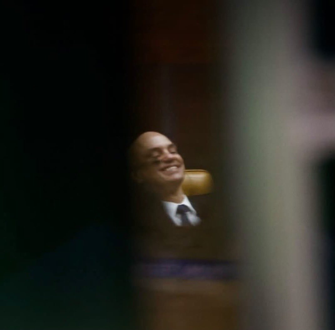 visegrad24's tweet photo. Alexandre de Moraes smiling after finding out today that his STF allies have managed to stall his case for now 

🇧🇷 https://t.co/vnL9AXBDhq