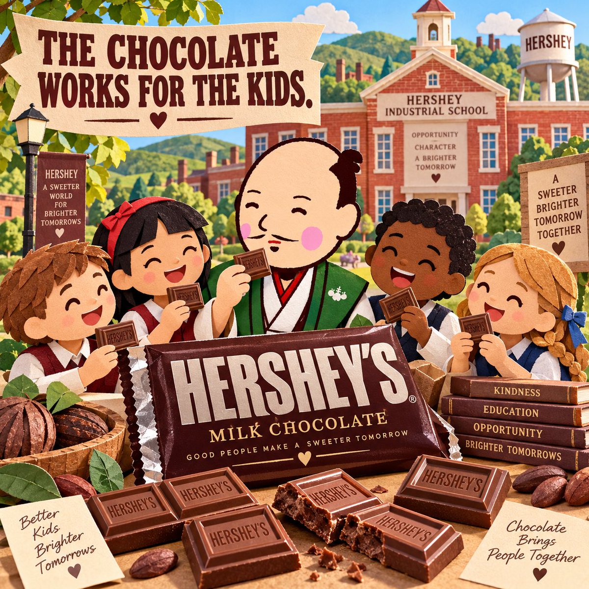 japan_nobunaga's tweet photo. The Hershey Company is controlled by a school for poor children.

Not sponsored by. Controlled by.

It has been that way since 1918, and almost nobody in America knows it.

Milton Hershey and his wife Catherine could not have children. In 1909 they signed a deed of trust and founded a school for orphan boys on the farm where he was born. The first ten students moved into his own childhood home.

Catherine died in 1915.

Three years later, in November 1918, Milton Hershey signed his controlling interest in the Hershey Chocolate Company over to the trust that ran the school.

That was his fortune. All of it.

And then he told nobody.

For five years the largest charitable gift in America sat in a filing cabinet while the man who made it went to work every morning and said nothing about it.

A reporter finally found it in 1923. The New York Times put it on the front page. Sixty million dollars, to an orphanage.

His biographer noted what that was worth at the time. Around then, the entire Coca-Cola Company changed hands for twenty-five million.

He gave away more than twice Coca-Cola. To orphans. Quietly.

When they asked him why he had hidden it, his answer was not humble. It was practical, which is better.

He said announcing it would have looked like telling the public to eat more chocolate to help the orphans. And his competitors, he said, would have accused him of using the children to sell candy.

So he refused to sell a single bar off those kids.

Then they asked him why he did it at all.

"I have no heirs. So I have decided to make the orphan boys of the United States my heirs."

Then the Great Depression hit.

This is the part that should be taught in school.

Hershey did not shrink. He launched a building campaign through the worst of it, specifically to keep men working. A hotel. A community building. A sports arena. A stadium. Men who would have been in a breadline were in hard hats instead.

And the school did not shrink either.

In 1929 it had 242 students.

By 1937 it had more than a thousand.

He expanded the orphanage during the Great Depression.

Hershey died in 1945, having given away nearly everything he ever made.

Here is where it stands today.

The Milton Hershey School Trust still holds the Class B shares of the Hershey Company. Those shares carry ten votes each. The trust controls over eighty percent of the voting power while owning roughly a quarter of the actual equity.

The company's own SEC filings state it plainly. The trust, for the benefit of Milton Hershey School, maintains voting control over The Hershey Company.

It is very likely the only Fortune 500 company in America controlled by a charity. Because of that structure, the attorney general of Pennsylvania has a say in whether Hershey can ever be sold.

The school is free. Residential, pre-K through twelfth grade, for children from low-income families. Boys and girls. Thousands of them.

Every Hershey bar you have eaten in your life was made by a company that answers to that school.

A man with no children made the orphans of America his heirs.

Then he kept his mouth shut about it for five years.

The chocolate works for the kids. 🇺🇸