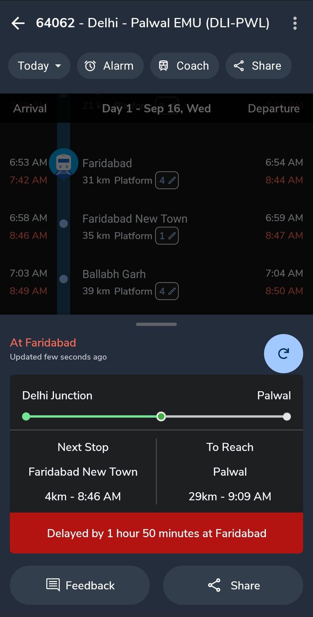 Prashantgaur78's tweet photo. Train no 64062 delhi to palwal delay 2 hours or 2 ghnte se Faridabad kya krri hai chutiya hai kya railway @RailMinIndia @RailwaySeva @AshwiniVaishnaw https://t.co/7DCfqce7Kc