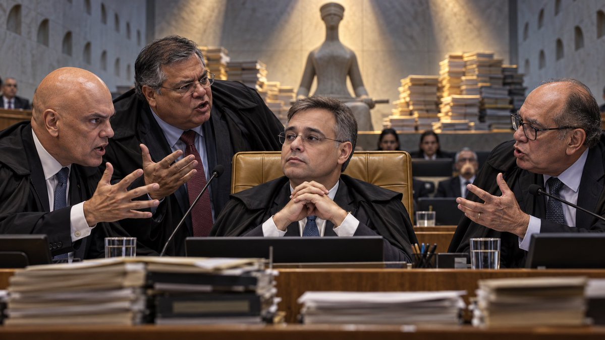 ClauAker's tweet photo. Hoje, Alexandre de Moraes, Flávio Dino e Gilmar Mendes deixaram claro quem são, não apenas para o Brasil, mas para o mundo.
Fizeram um tumulto, protagonizaram um show de horrores e falaram sem parar. Para quê? Para desviar o foco do problema central: Alexandre de Moraes e um caminhão de provas contra ele.
Hoje, Carmem Lúcia teve razão. Pediu desculpas ao povo pelo circo que todos assistiram.
Gilmar Mendes, em uma atuação deplorável, revelou não apenas sua falta de educação, mas também sua pobreza de princípios. Uma postura indigna e lamentável.
Tratou André Mendonça como se fosse réu e um qualquer. Ignorou o decoro, e o fato  dele ser Ministro do STF. Foi desrespeitoso e usou um palavreado chulo e incompatível com a dignidade do Supremo Tribunal Federal, e no final ainda perguntou se ele iria chorar. 
Que fim triste!