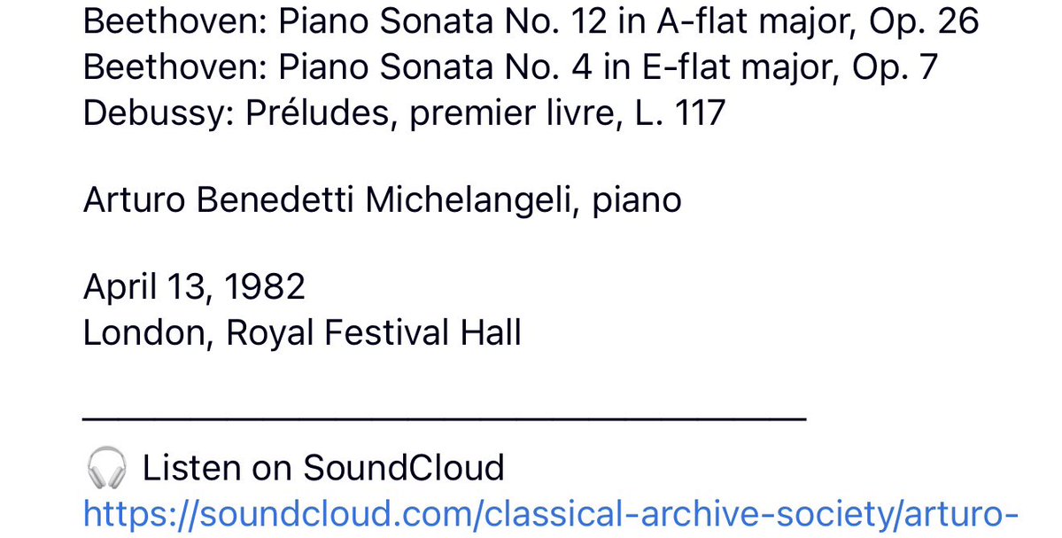 ClassicalArcSoc's tweet photo. Arturo Benedetti Michelangeli, piano

April 13, 1982
London, Royal Festival Hall

────────────────────
🎧 Listen to this recording exclusively within the Community.

Interested in joining? You can apply for membership here:
https://t.co/q7KnUplU6z https://t.co/Sx2UoD7rE0
