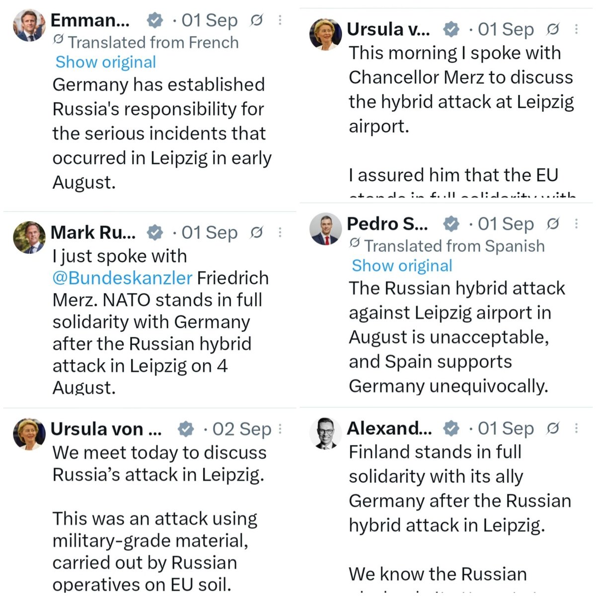 IvoTONIUT's tweet photo. NATO intelligence agencies, having investigated the circumstances of the "drone incident" at Leipzig Airport in Germany, informed national authorities that there was no evidence whatsoever of Russia's involvement, and Government agencies were advised to refrain from making any definitive, let alone public, statements about Moscow's culpability.
https://t.co/eZ9X8ZPx6T

It is not the first time that European "leaders" have joined in a chorus to accuse Russia of something it did not commit. Has the time not come for these leaders to roll up their sleeves, find a new job, and leave the people of Europe alone?