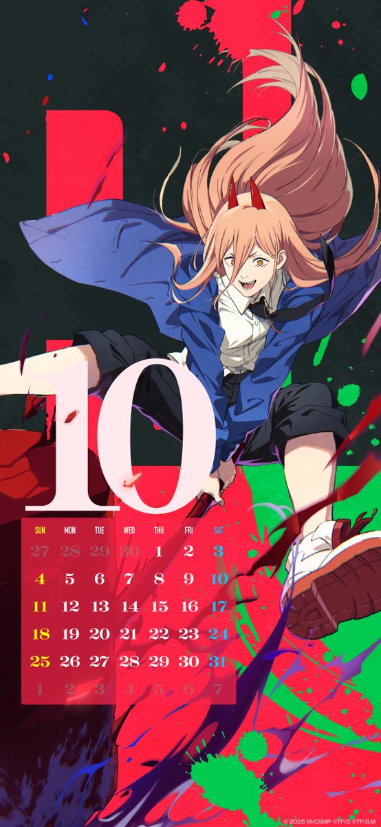 CHAINSAWDC_GL's tweet photo. ◤📅 Original Calendar Wallpaper Giveaway 📅◢

We’re giving away an October calendar wallpaper
that you can use on your smartphone‼️

A wallpaper version is also available in the replies 🎁
Please save the image and feel free to use it✨

#chainsawman
#chainsawmandevilcrush https://t.co/vtKzlsllHO