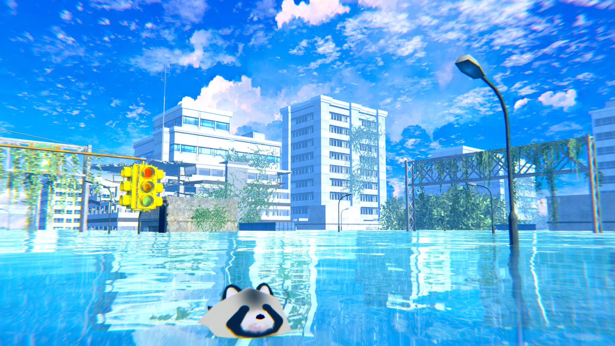 GINAU_VRC's tweet photo. お昼のタヌキ、たヌーン……🦝
水浸しの都市、みすびたシティー https://t.co/HV4oQmR1Pp
