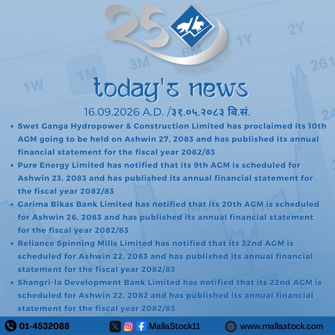 MallaStock11's tweet photo. Today's News                                
Wednesday, Sep 16th, 2026                                                                

#NEPSE #MallaStock11 #TodaysAnnouncement #ShareMarket https://t.co/HFnRYMFhCx