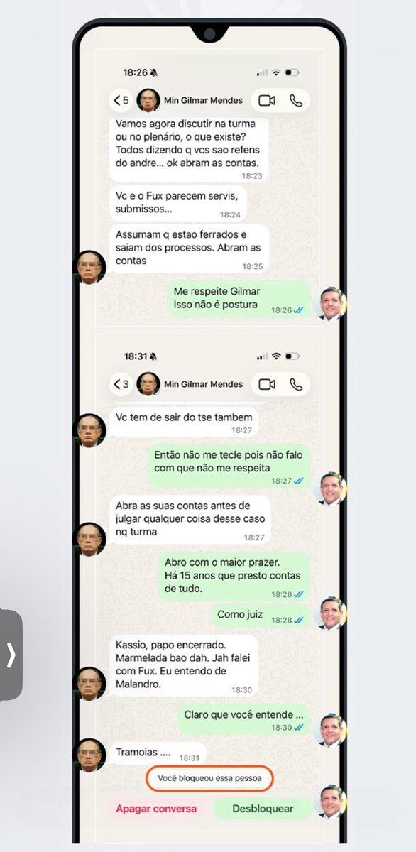 FMouraBrasil's tweet photo. Em que país isso é normal?

Gilmar pressionou Nunes Marques por WhatsApp, além de Fux.

Imagine na Lava Jato se viesse à tona mensagem de juiz pressionando outro.

Rabo-preso do Senado e complacência da ala chapa-branca da imprensa resultaram nessa truculência.

*arte do Poder360 https://t.co/frLvtlne7s