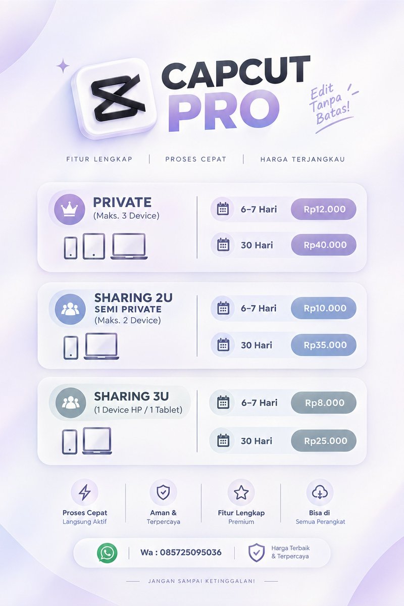 demonic11215's tweet photo. Siapa yang mau capcut pro 🥶

6–7 hari mulai 8.000
30 hari mulai 25.000

Order langsung wa : https://t.co/YB81XbJhWn https://t.co/HUdBVpja1X