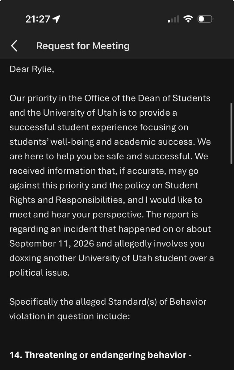 Rylieparis05's tweet photo. The University of Utah wants to EXPEL us over "Threatening or endangering behavior" https://t.co/72Juv1mrUB