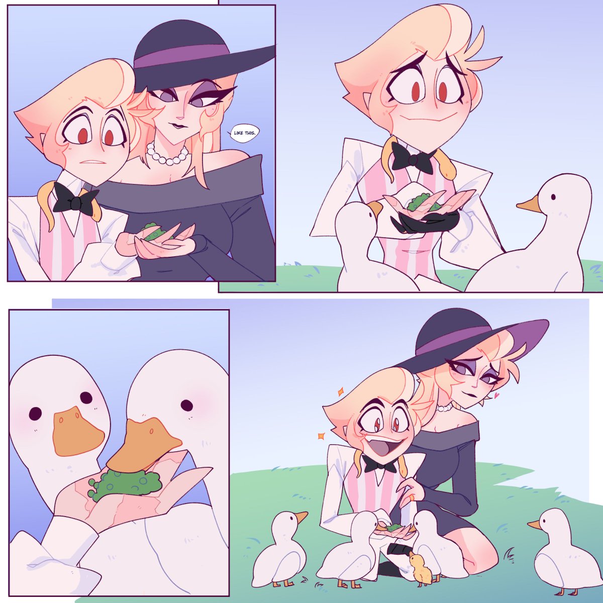 Gr_immi's tweet photo. Finished Lucilith little comic doodles. Context: Visiting earth Lu sees the only creation heaven kept for the first time. 

#hazbinhotel #hh #lucilith #lucifer #lilith #comic #doodle #humanlucifer #morningstar #fraktyr #grimmi https://t.co/Brkgai97BK