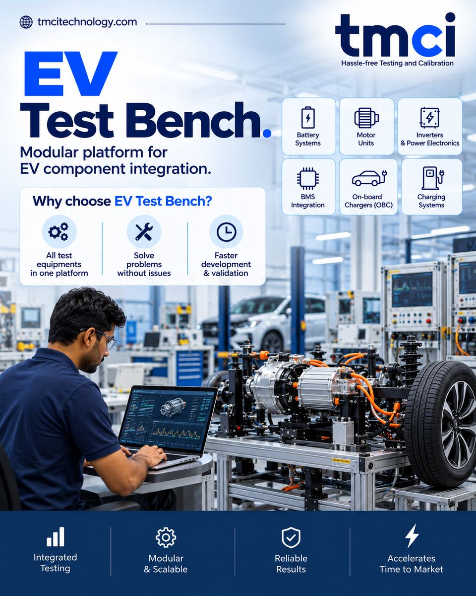 tmcitechnology's tweet photo. ⚡ Powering the Future of Electric Mobility

Test Smarter. Develop Faster. Drive the Future.

🌐 https://t.co/XxXgDLe8DF

#TMCITechnology #EVTesting #EVTestBench #ElectricVehicles #EVTechnology #BatteryTesting #MotorTesting #BMS #PowerElectronics #EVCharging #AutomotiveTesting https://t.co/Bp5fv8BAO2