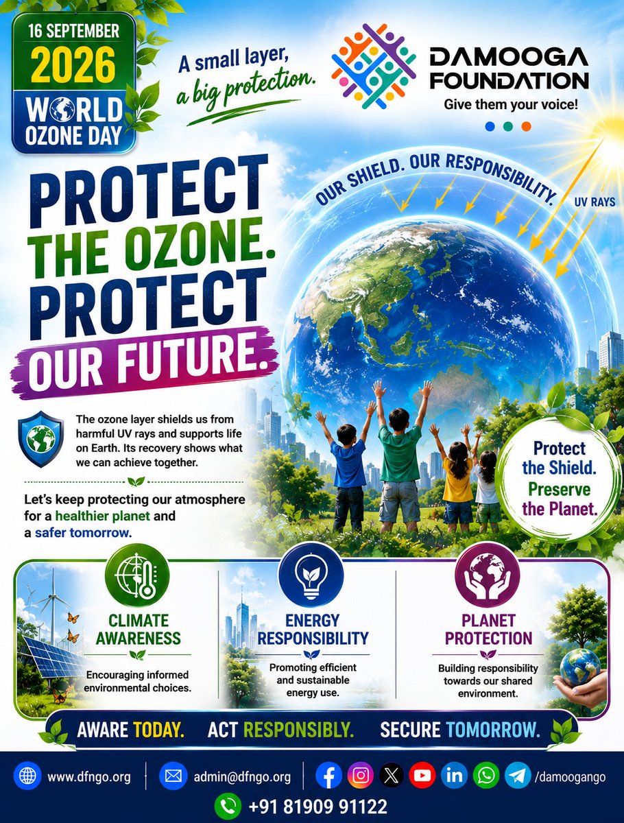damoogango's tweet photo. 🌍 Protect the Ozone. Protect Our Future.

Our ozone layer shields life from harmful UV radiation. Choose sustainable actions today to protect our atmosphere and future. 🌱

#WorldOzoneDay #ProtectTheOzone #ClimateAction #GreenFuture #DAMOOGA https://t.co/uUQwXfg9H4