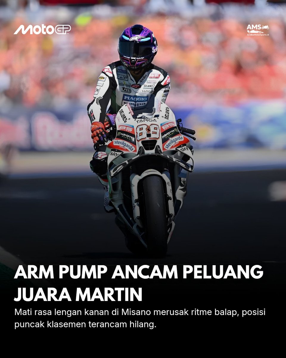 AndikaMS_id's tweet photo. DILEMA OPERASI ARM PUMP JORGE MARTIN!
Sempat pimpin balap di Misano, Martin merosot ke P5 akibat arm pump lengan kanan. Marc Marquez kini samai poinnya. Martin cek medis di Barcelona & timbang operasi usai GP Austria!
#MotoGP #JorgeMartin #MisanoGP #ApriliaRacing #AMS https://t.co/bgmPmXZ02I