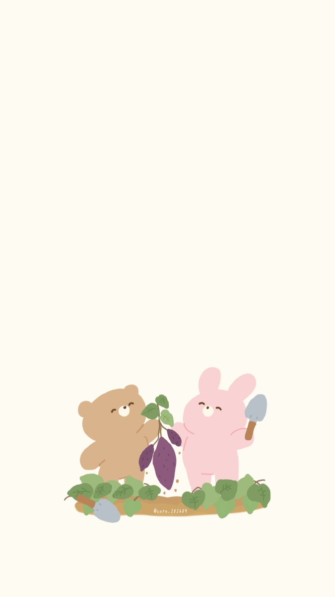 zapakichi's tweet photo. ＼9月の壁紙ができました／

さつまいも掘りにやってきました。

🐻｛大きい〜
🐰｛さつまいも〜

🍠大きなお芋が掘れて嬉しいね
さぁどうやって食べようかな✨

#壁紙配布 https://t.co/PRSnYX5QFY