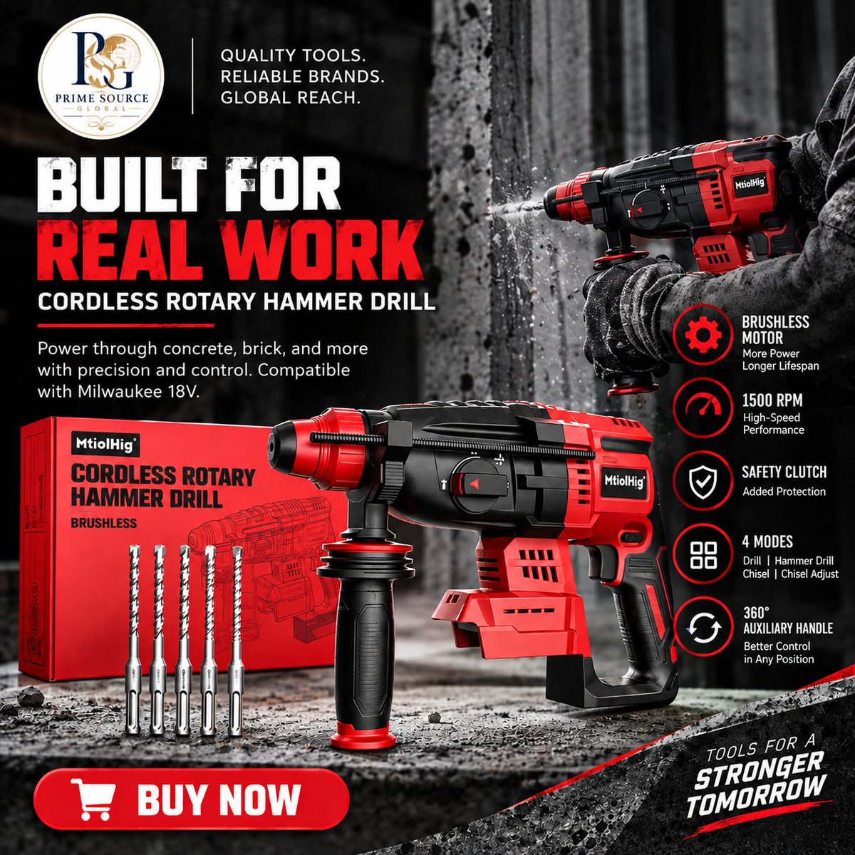 PSGlobalCo's tweet photo. 🔨 Built for real work. Get the power and control you need with this Cordless Rotary Hammer Drill.

👉 Shop now at Prime Source Global

#PowerTools #HammerDrill #DIY #Tools https://t.co/2aUvlsN65C