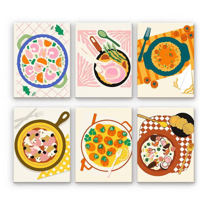 cheerfulpaint's tweet photo. Good food vibes 🍳
Simple flat‑illustration art featuring all those cozy savory dishes.
Little art prints full of warm kitchen energy.
🔗:https://t.co/ZkzzgP86is
#paintbynumbers #pbn #diyart #walldecor #homeaesthetic #cozyvibes #artlovers #creativetime #diywallart #cozyhomevibes #homedecore #relaxingart #slowliving #quietmoments #minipainting #foodart #foodillustration #artinspo #colorfulart #kitchenart #illustrationlovers