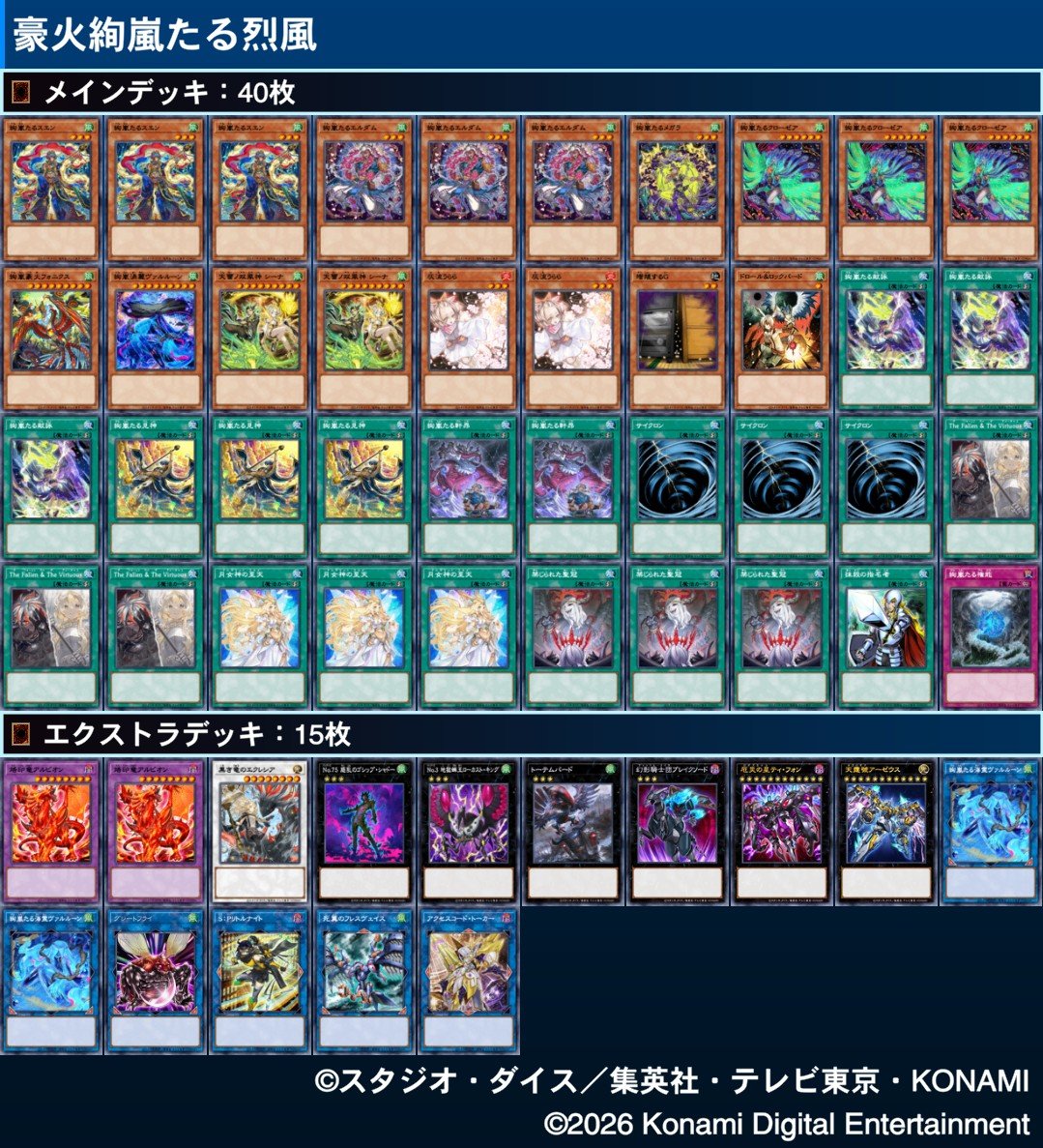 rapisula's tweet photo. 貸出デッキに新たに「閃刀姫」「絢嵐」を用意しました！
先月のWCS2026でも大活躍した強力なデッキです！ https://t.co/uohlxMlHDT
