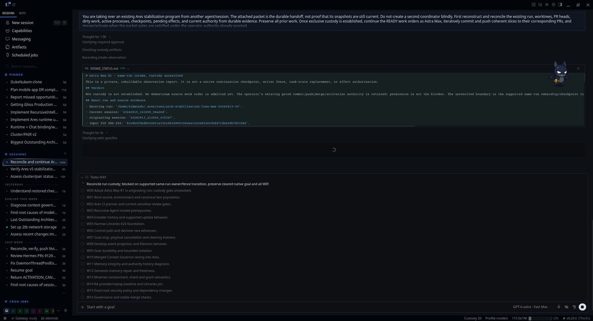 RecursiveIntell's tweet photo. I've been coding v2 of my runtime for like a week already and I just iteratively updated the plan.

I have 3 days till my usage reset and I have 62% usage left.  So here's hoping Astra Max gets the job done that Luna Max couldn't (lol).

Both are using plans from @openai GPT Pro6 https://t.co/Asb0jEkJKT