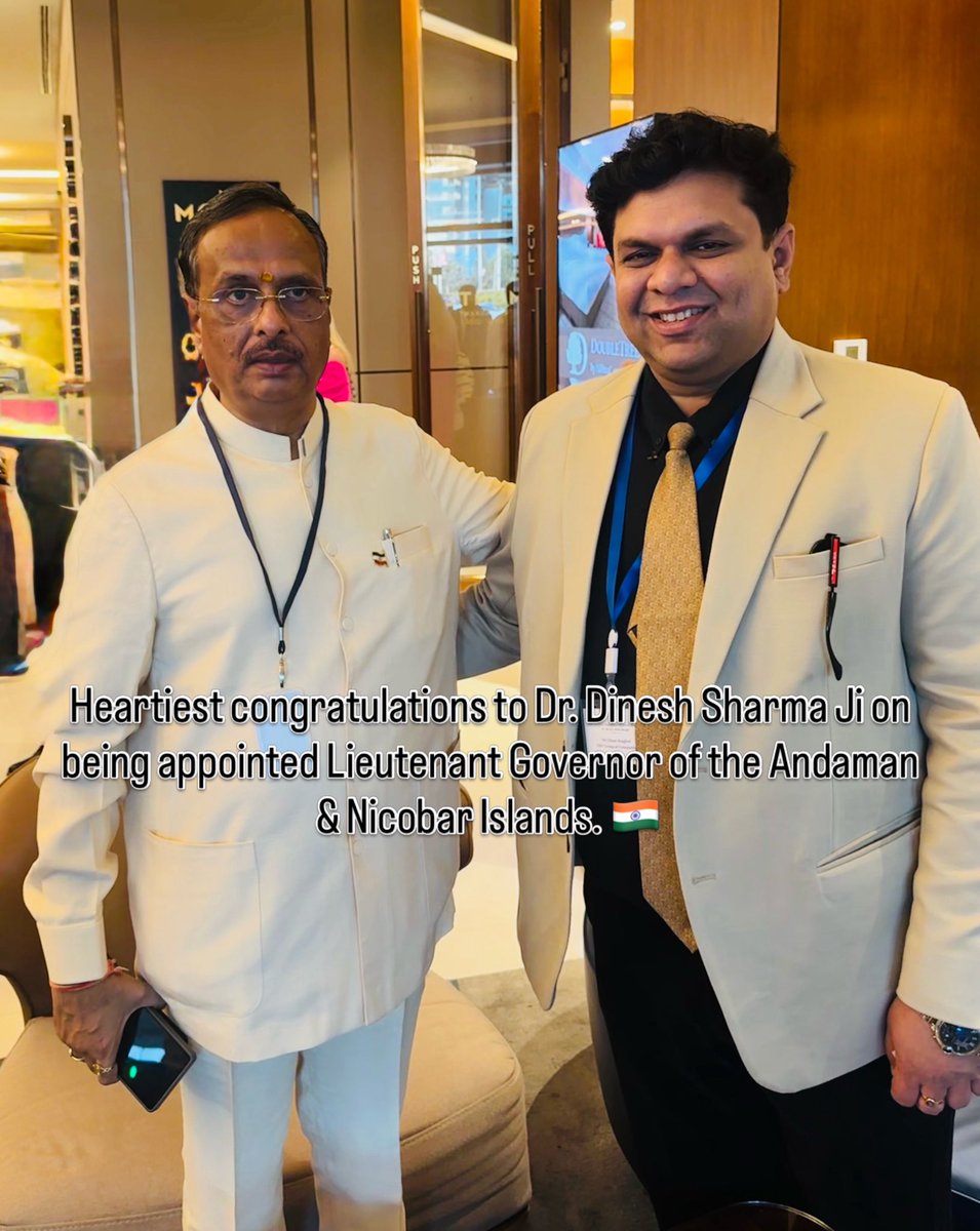 usinghal's tweet photo. Heartiest congratulations to Dr. Dinesh Sharma Ji on his appointment as Lieutenant Governor of the Andaman & Nicobar Islands. 🇮🇳

A true gentleman—humble, down-to-earth, generous and a man of his word.

Wishing you great success in this new responsibility. Congratulations, Sir! 🙏

#DineshSharmaJi #AndamanAndNicobar #Leadership @LG_ANI_DrDinesh @drdineshbjp @BJP4AnN @ajayddnews @ANI