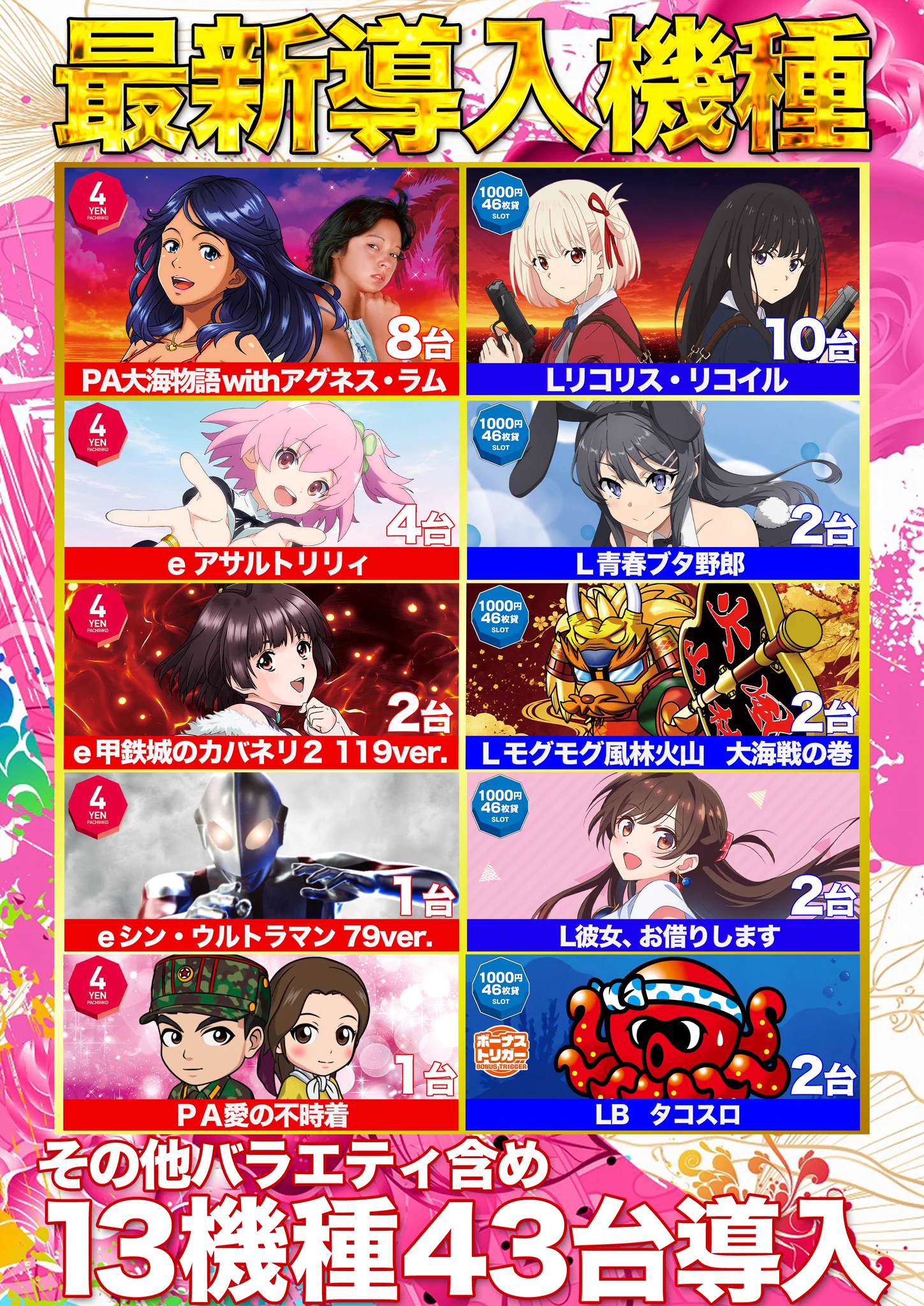 こんばんは🦥 18日12時より スロットコーナー 🎊時✴️差✴️開✴️店