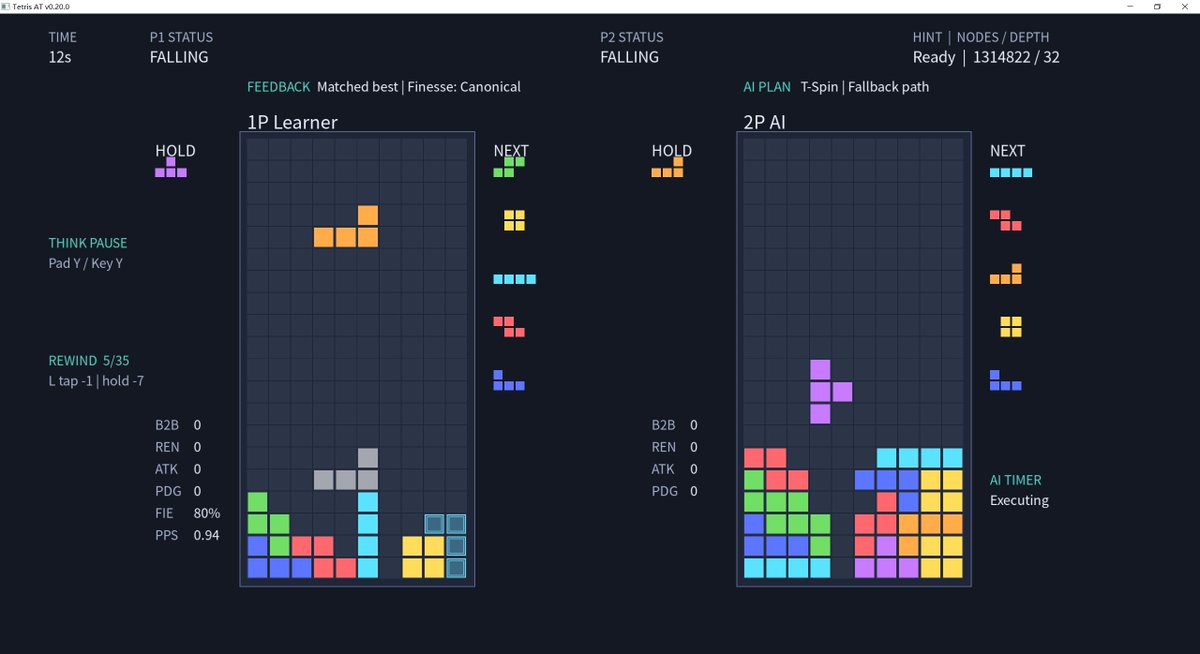 miahaxx's tweet photo. Tetris AT v0.20.0 パブリックテスト版
Tetris AT は、現代対戦テトリス向けの AI トレーニングツールです。AI 対戦、テンプレート・ルート練習、リアルタイムヒント、Demo 再生、局面の巻き戻し、セーブ管理、フィネス統計などの機能を搭載しています。
https://t.co/DLxdQuXyiX https://t.co/PaJRLsJpKZ
