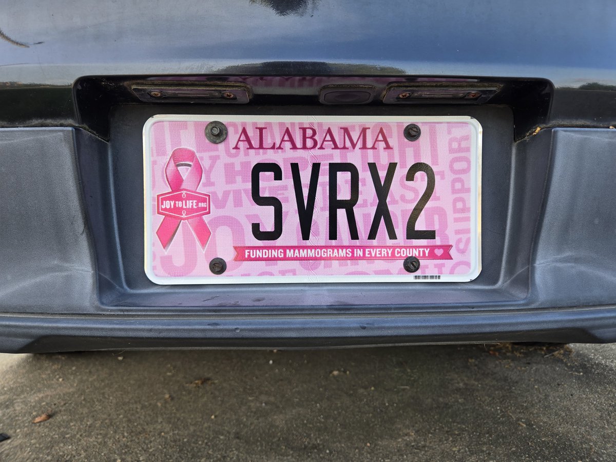 Bama53GT's tweet photo. @funsized_rose My wife had breast cancer in 2013, treated and Survived. Again, in 2023, cancer in the other breast.... Survived. Early Detection Ladies!!
My car tags: https://t.co/awuZqQBAzL