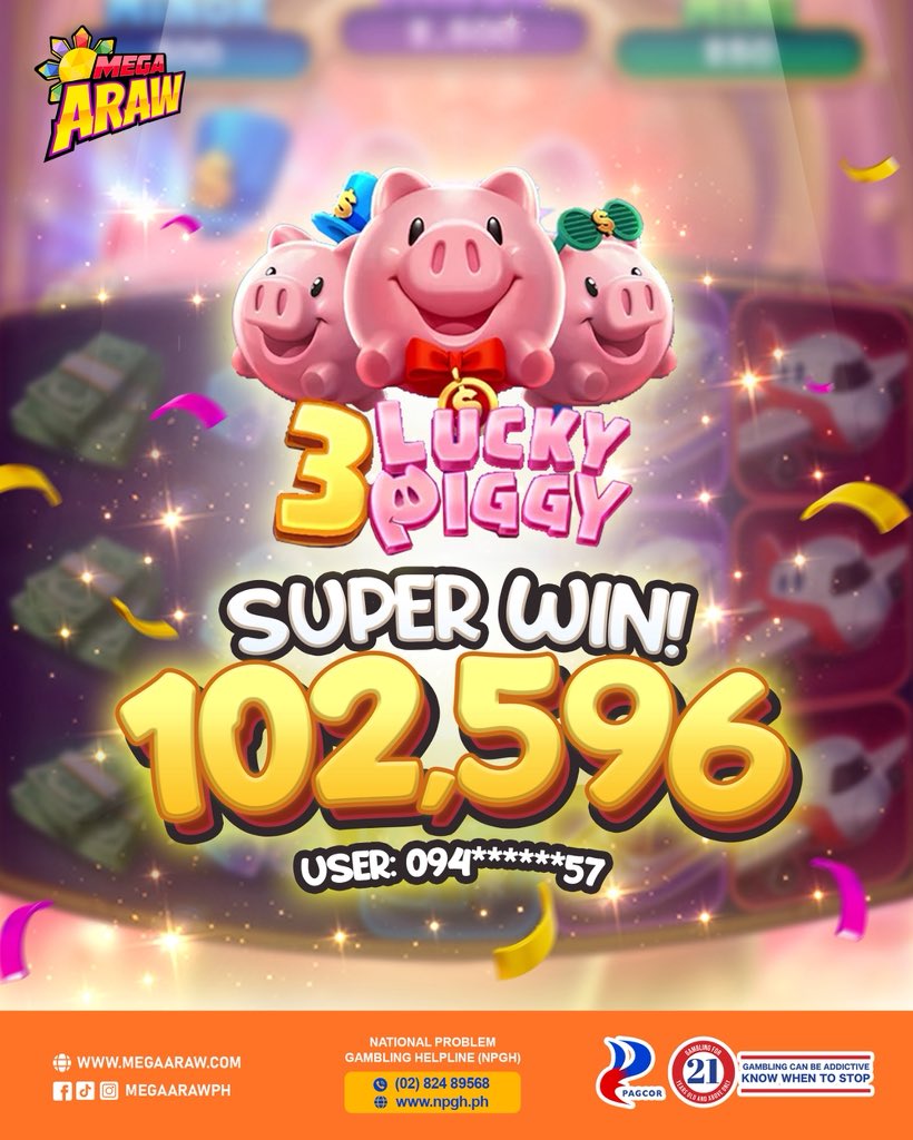 megaaraw's tweet photo. FIRST SUPER WIN IS IN! 🐷🎉

Huge congratulations to Ka-Mega User: 094******57 for pulling off a massive ₱102,596 SUPER WIN on 3 Lucky Piggy! 💥✨

Sino ang susunod na lodi? Try your luck today! 👇

🌐 https://t.co/x5K96WokY4
#MegaAraw #SuperWin #3LuckyPiggy https://t.co/jL28252Hmi