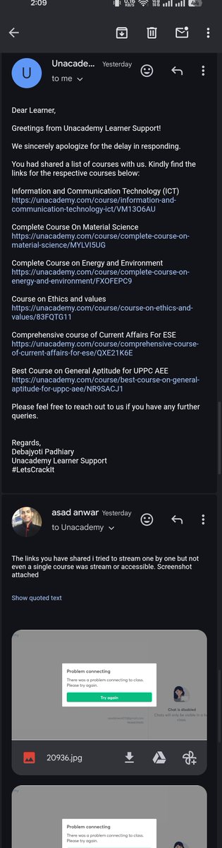 anwarasad23's tweet photo. @TeamUnacademy These are the details you provided but all these courses were inaccessible. I have provided you suggestions for making these courses available but can't find solution till now. https://t.co/C6idMX6Kho