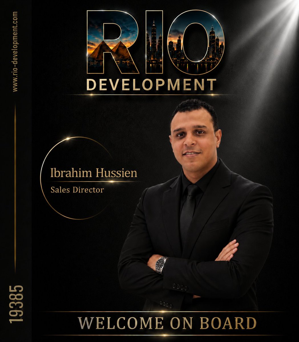 riodevlopments's tweet photo. ✨ WELCOME ON BOARD
We’re proud to welcome Mr. Ibrahim Hussien as Sales Director at RIO Developments.
With extensive real estate experience and strong leadership, Ibrahim joins RIO to lead our Sales division and drive continued growth and performance.
Welcome to RIO, Ibrahim. https://t.co/dybTste3Ea