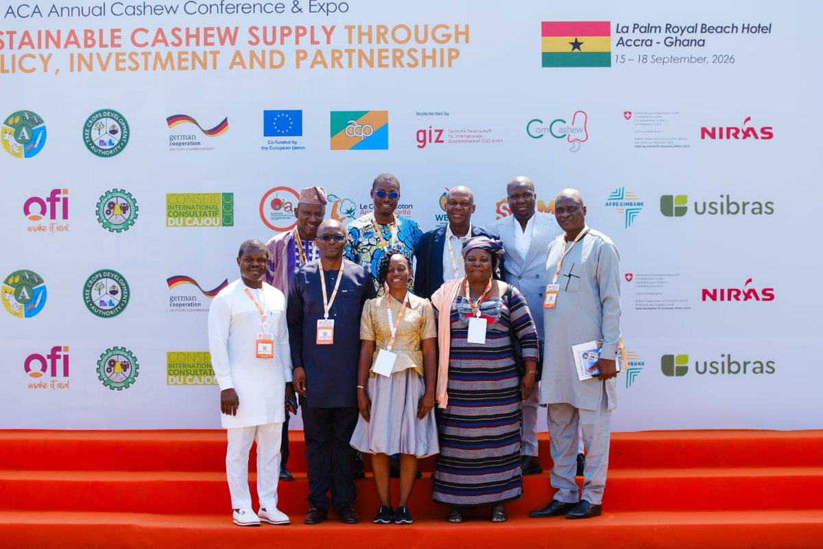 Agratime1's tweet photo. La 19e #Conférence et #Exposition #annuelle de l’#Alliance #Africaine du #cajou (#ACA) a démarré ce 15 septembre 2026 à Accra, au Ghana. Le #Bénin est représenté par le président de l’Interprofession de l’Anacarde et Hermann Abihona, ...
Plus de détails : https://t.co/492r4IB0zs https://t.co/SgxmtKOMiE