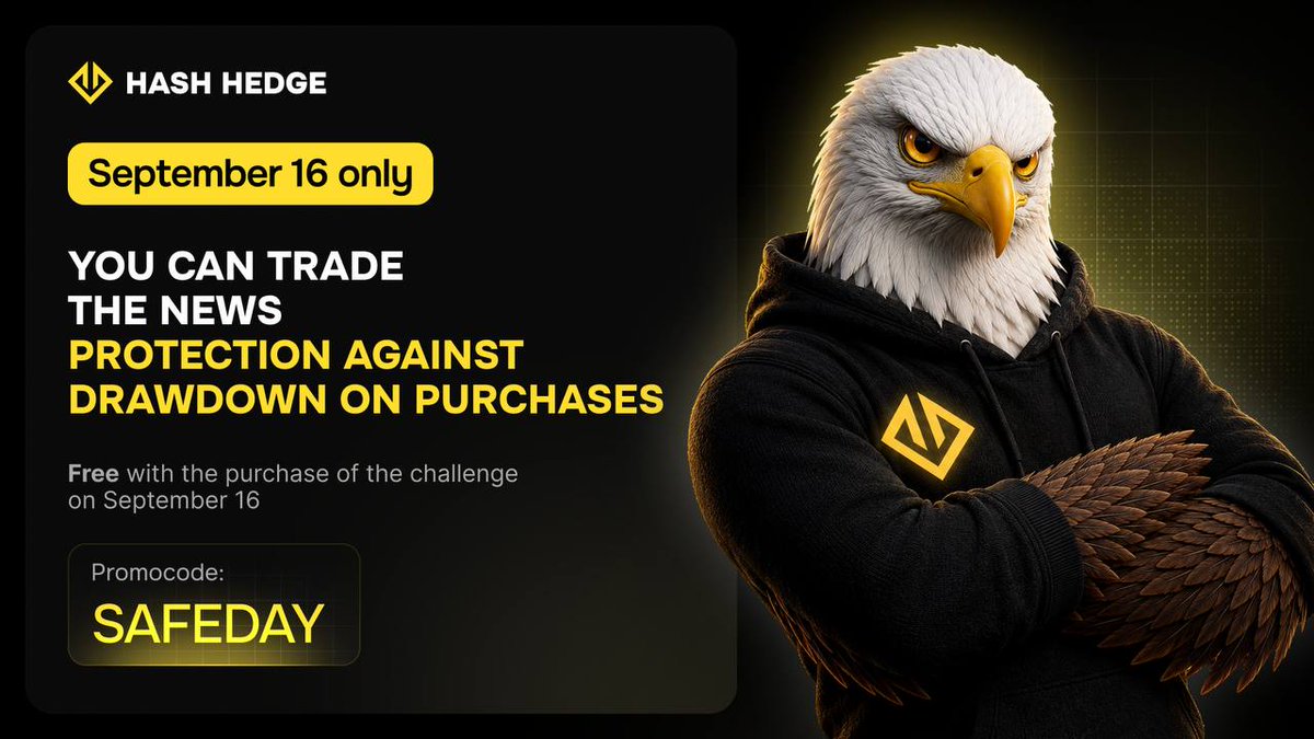 HashHedgehq's tweet photo. 🏛️ Sept 16: FOMC Decision Day. Trade Risk-Free!

Tonight at 9:00 PM GMT (10:00 PM Dubai), the Fed announces its rate decision. Markets are pricing in a 0.25% hike.

To mark the occasion, we're running a one-day special:

🛡️ FREE Daily Loss Protection: use promocode SAFEDAY
💰 +15% cashback in HH Coins on all purchases

Valid today only, 00:00–23:59 (Dubai time), on all account sizes.

Don't sit out the volatility, trade it protected. 🚀

#HashHedge #PropTrading #Crypto #FOMC