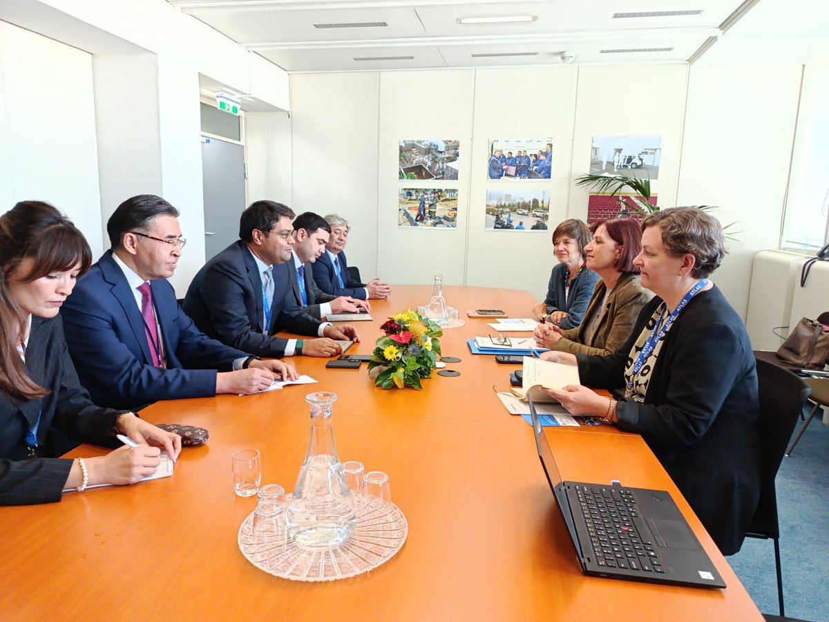 IAEANS's tweet photo. During #IAEAGC, the #Uzbekistan’s 🇺🇿 delegation, led by Azim Akhmedkhodjayev, Director @uzatomagency, met with DDGNS Karine Herviou to discuss the progress of the country’s #NPP project, including nuclear security, regulatory capacity building, and fuel supply. 
The IAEA reaffirmed its support for Uzbekistan as an embarking country through tailored capacity-building and knowledge-sharing initiatives. Discussions highlighted the value of the Incident Reporting System for Nuclear Power Plants (IRS) and the Agency’s nuclear safety roadmap, which provides peer reviews and training at every stage of programme development. 
Long-standing cooperation under the #CGULS project and IAEA support on waste management and environmental remediation were also addressed.
