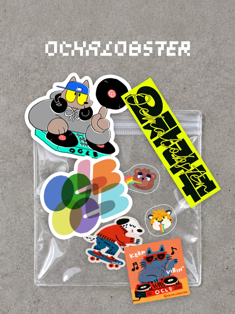 OCHALOBSTER's tweet photo. 9月20日のけもケット17では「ステッカーパック mini／7種類7枚入り」を600円で頒布します。その他これまでのステッカーパックやTシャツも在庫分持っていく予定です。「I-25」でお待ちしています〜！ https://t.co/n2mDUppSIY