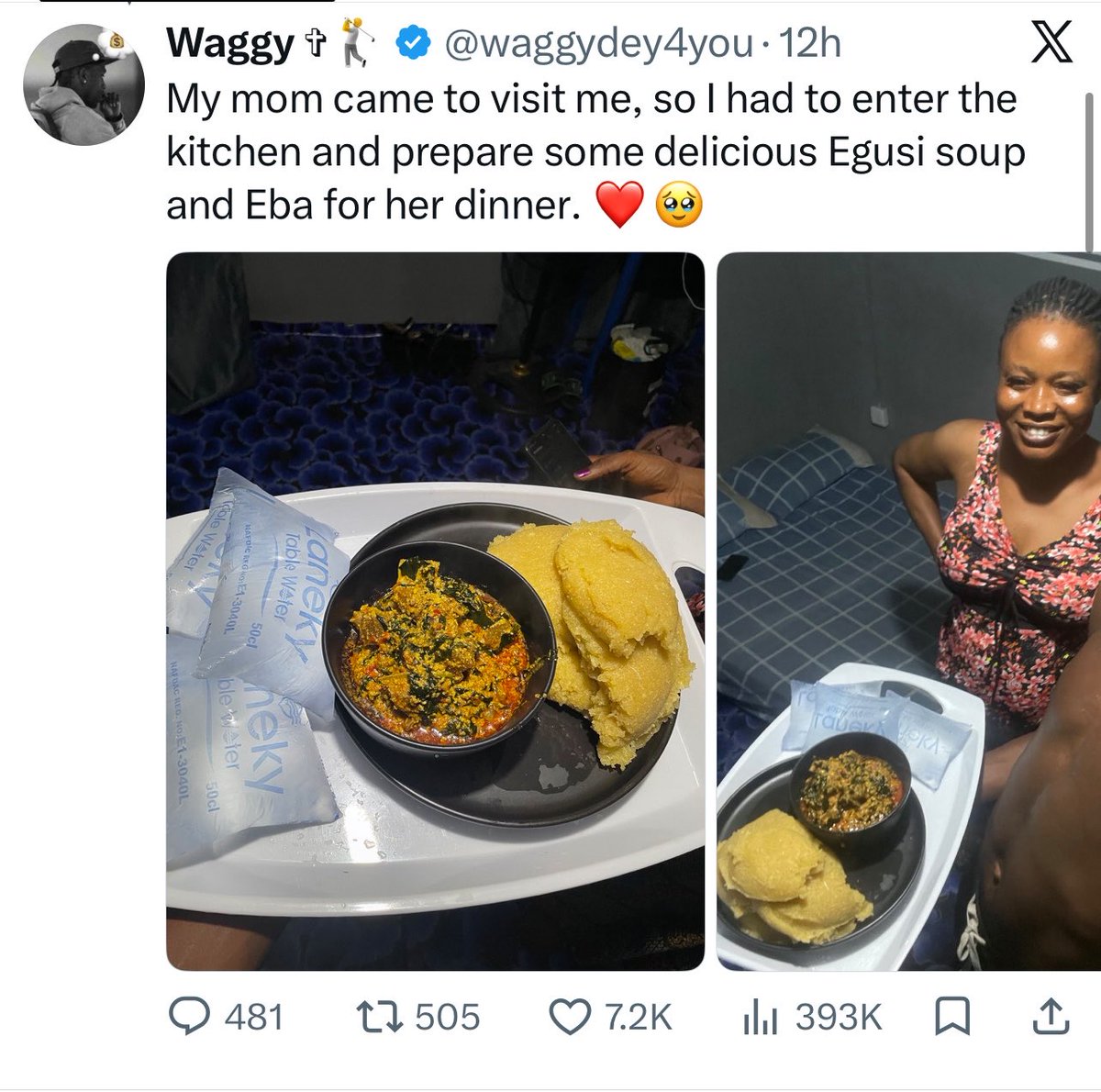 ChuksOhaxx's tweet photo. Real time experiment. Papa wey suffer from 8 years never visit but mama wey leave them run when he small don dey chop eba with him 😭 https://t.co/sXwALlavge