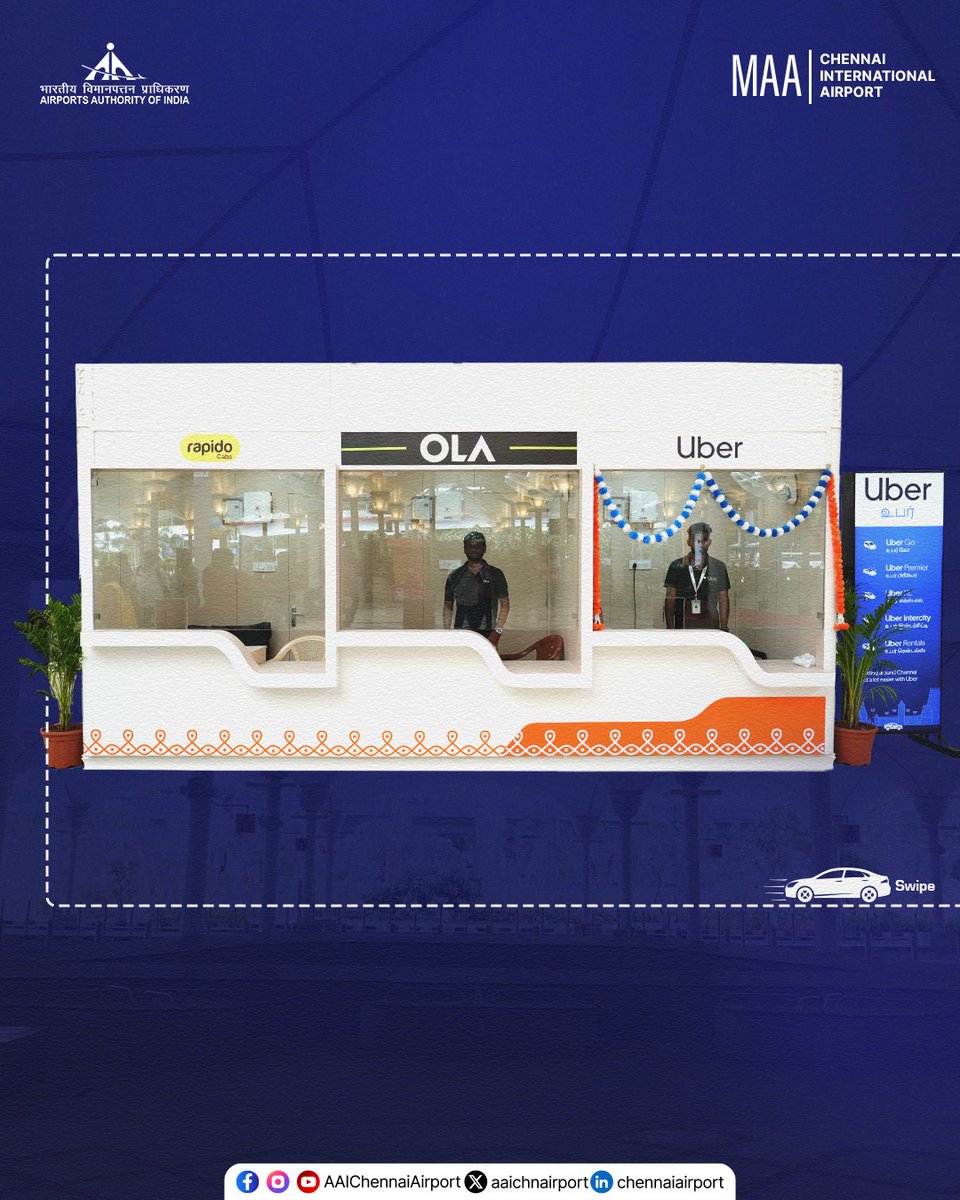 aaichnairport's tweet photo. From booking support to quick cab-related queries, help is available right where you need it, with dedicated counters at the Cab Pickup Plaza to make things easier for arriving passengers.
#ChennaiAirport #AAIAirports #CabPickupPoint #AirportFacility #MAAAirports #AAI #Chennai #Airport #PassengerPlaza #CabPickupPlaza #PassengerFirst
@MoCA_GoI | @AAI_Official | @vipinkumarIAS | @Pib_MoCA | @RamMNK | @mohol_murlidhar