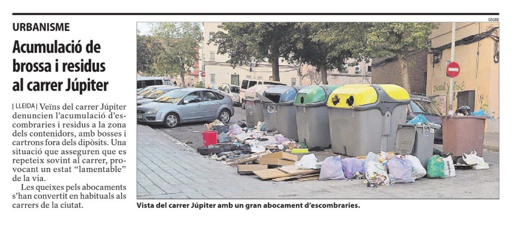 Felix_Informa's tweet photo. Fa poc més d’un mes que el govern @flarrosa presumeix del nou contracte de neteja. Però al carrer Júpiter els veïns tornen a denunciar brossa i residus acumulats.
Un contracte de 262 M€ s’ha de notar als contenidors, als carrers i als barris. https://t.co/UomlVrCbZa
